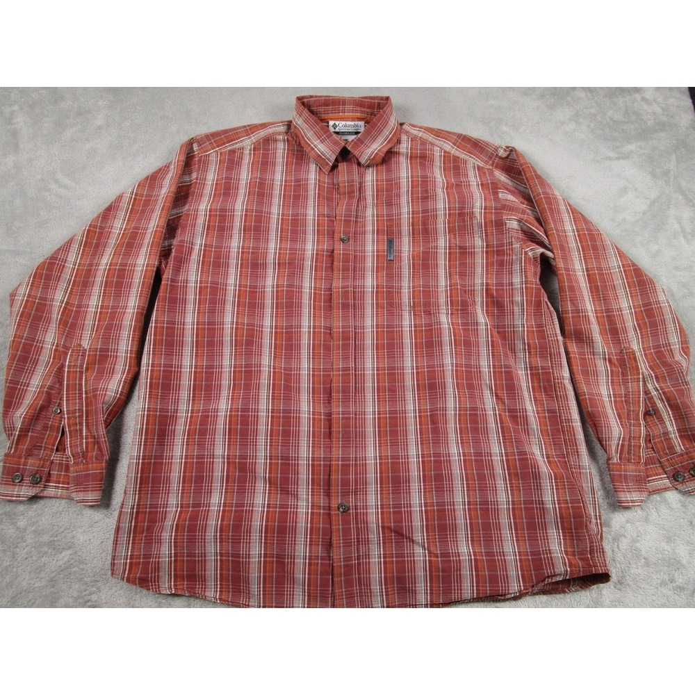 Columbia Shirt‎ Mens Large Red Plaid Button Up Outdoor Long Sleeve Casual A2